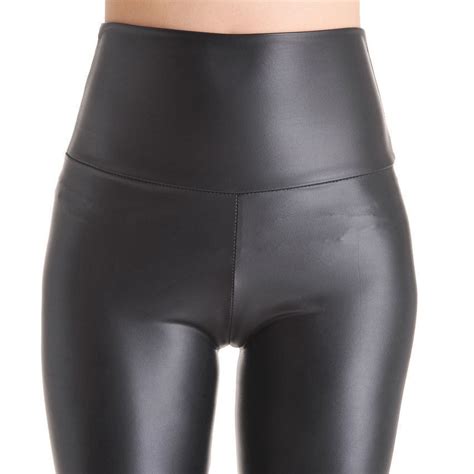 ladies wet look leggings faux leather high waist black stretch pvc leggings ebay
