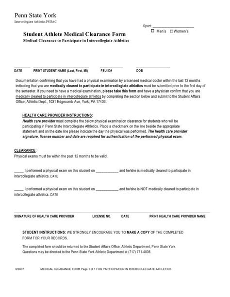 Printable Pre Op Clearance Form