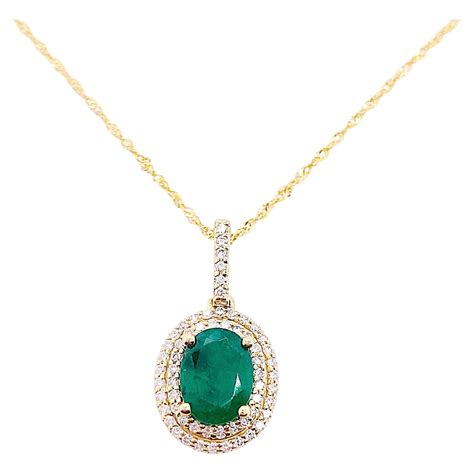 15 Carat Emerald Pendant Necklace W Diamond Halo Adjustable 14k