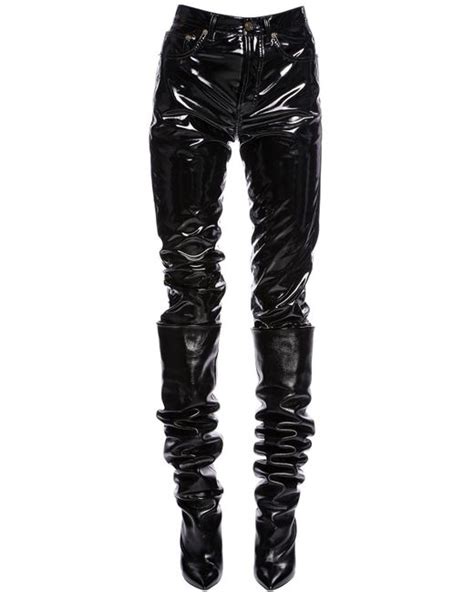 Saint Laurent Faux Patent Leather Pants In Black Lyst