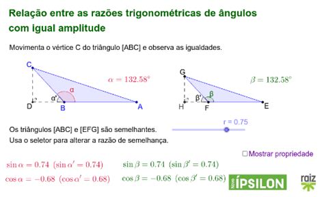 Relação entre as razões trigonométricas de ângulos com igual amplitude