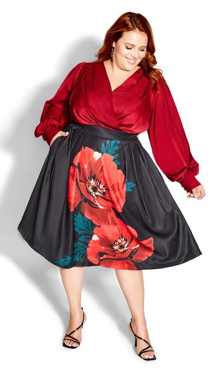 Plus Size Abigail Red Midi Skirt