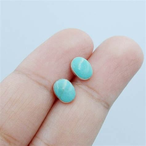 Vintage Elegance Oval Simulated Green Turquoise Sterling Silver Stud
