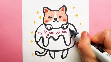 How To Draw A Cute Cat In A Chocolate Doughnut Youtube