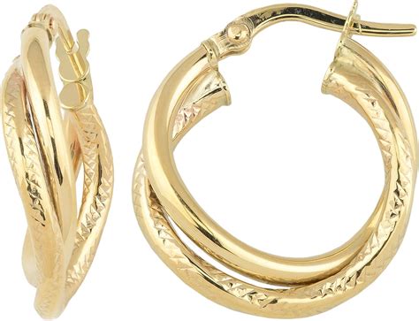 10k Yellow Gold High Polish And Diamond Cut Intertwined Hoop Earrings Amazonca Jewelry