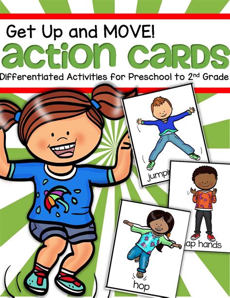 Actions Cards Set Activities For Preschool To 2nd Grade Get Up And