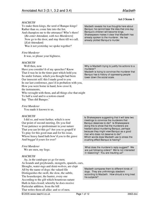 annotated scenes from act 3 macbeth ks3 english teachit