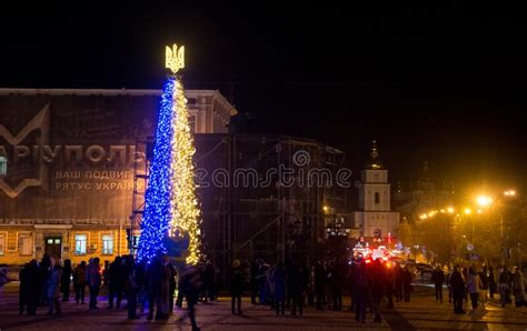 Christmas Tree With A Trident And Decorations In Kyiv In Ukraine