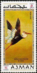 Stamp White Stork Ciconia Ciconia Ajman Exotic Birds Art By