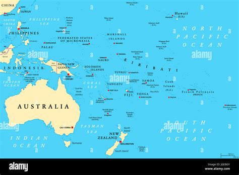 Mapa Político De Oceanía Región Centrado En Islas Del Océano Pacífico