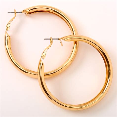 Gold 50mm Tube Hoop Earrings Claires