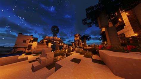 My Desert Village Up Against The Night Sky Rminecraft
