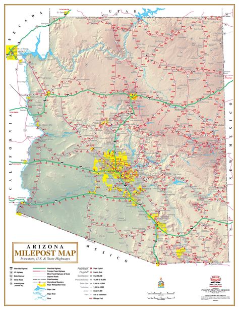 Arizona Milepost Interstate Wall Map By Wide World Of Maps Mapsales