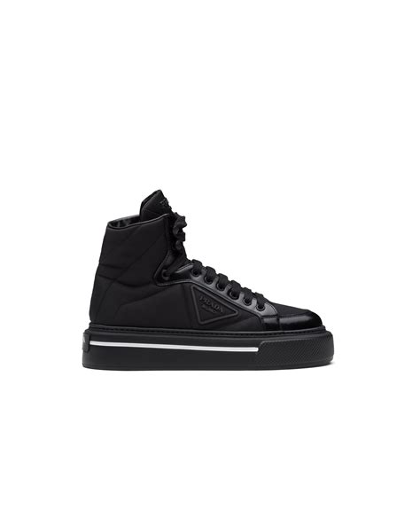 Prada Macro Re Nylon And Brushed Leather High Top Sneakers Prada