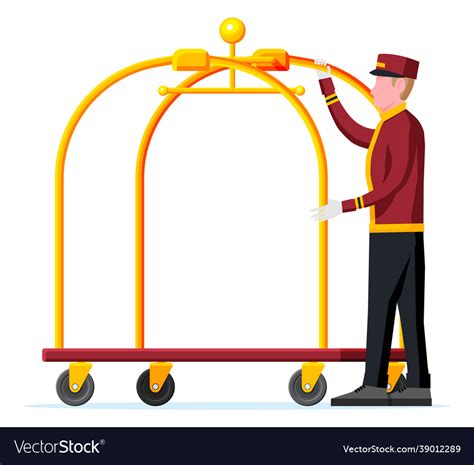 Empty Hotel Luggage Cart And Bellhop Character Vector Image