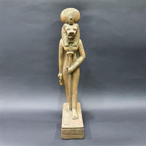 Egyptian Lioness Goddess Sekhmet Statue 17 Inches Tall In Golden Limestone Made In Egypt