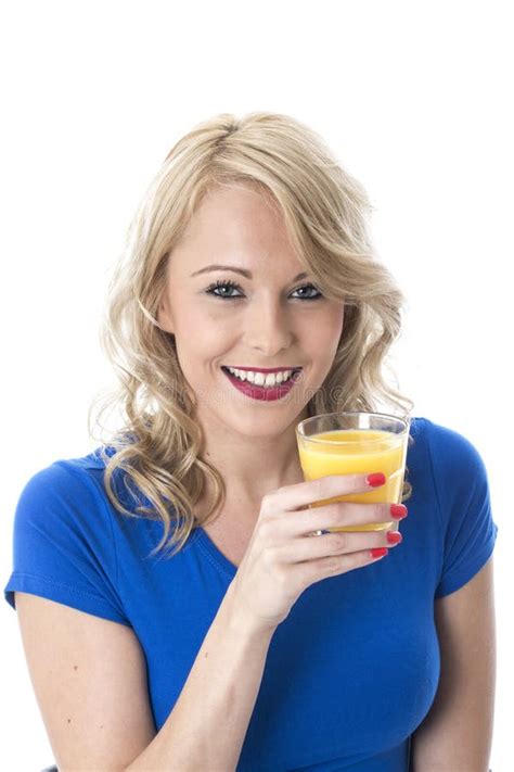 Young Woman Holding Glass Of Fresh Orange Juice Stock Image Image Of