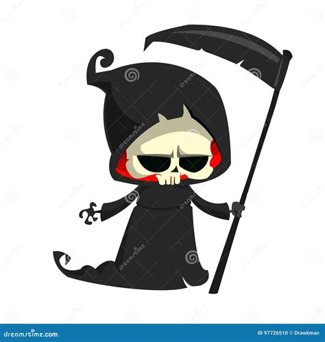 Cute Cartoon Grim Reaper With Scythe Isolated On White Vector