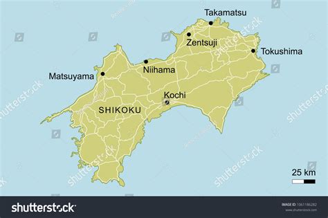 Vector Map Shikoku Important Cities Roads Stock Vector Royalty Free