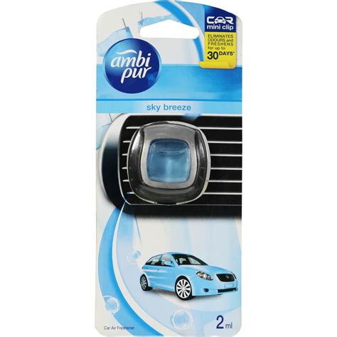 With its unique patented odourclear technology that wipes out malodour particle and leaves behind a sweet, uplifting aroma, even the toughest of smells stand no chance. Ambi Pur Mini Clip Car Air Freshener Sky Breeze 2ml ...