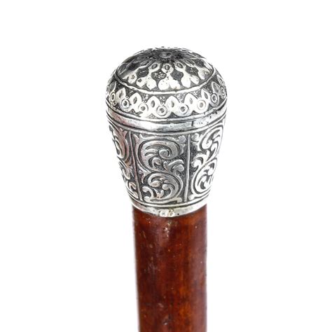 Antique Walking Cane Stick Sterling Silver Handle 19th Century