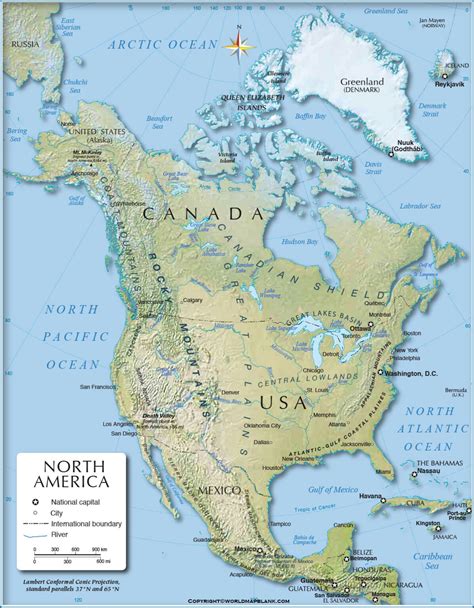 North America Physical Map Map Of North America Physical