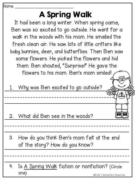 Reading Comprehension 2nd Grade Worksheet