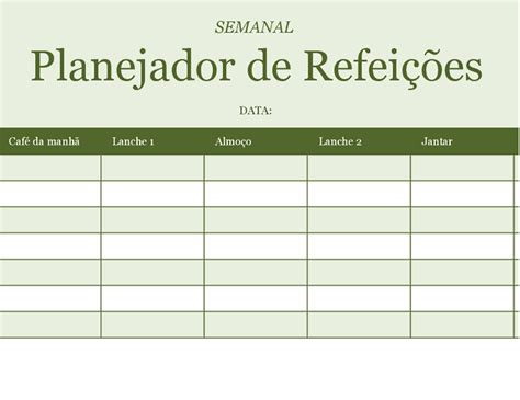 Planejador De Refeições Mensal