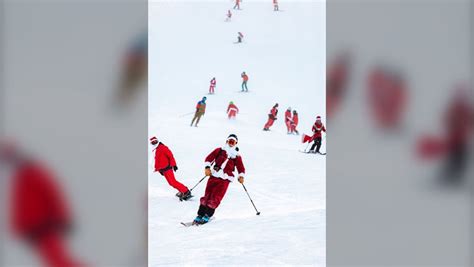 Hundreds Of Skiing Santas Hit The Slopes At Banff Sunshine Village