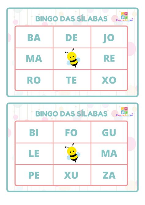 BINGO DE SÍLABAS E ENCONTROS VOCÁLICOS