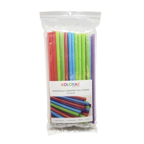 Kolorae Individually Wrapped Tall Straws 75 Count 1025 Extra Long