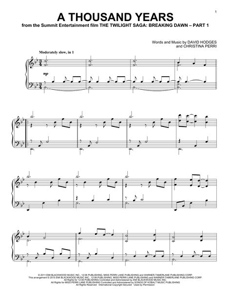 Partition Piano A Thousand Years De Christina Perri Piano Solo