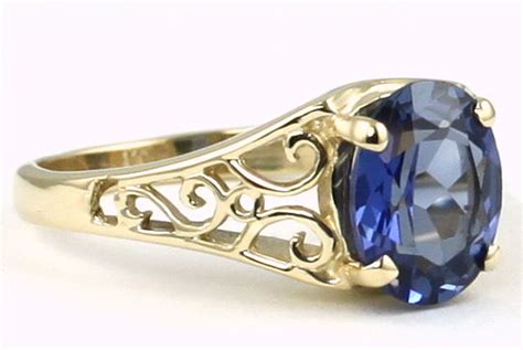 Created Blue Sapphire 10ky Gold Ring R005 Etsy Uk