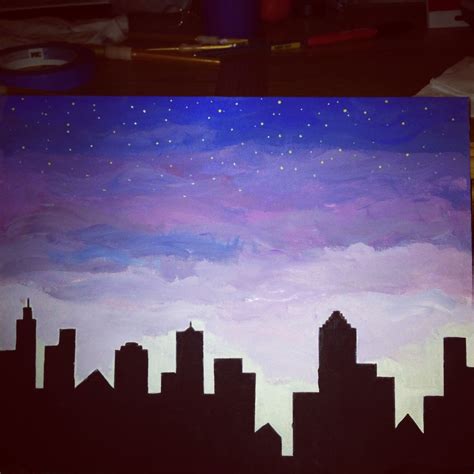 Nighttime City Skyline Easy Canvas Painting Skyline Painting City