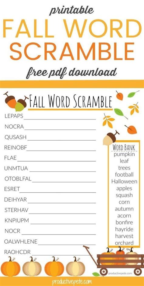 Fall Word Scramble For Kids Free Printable Worksheet Fall Words