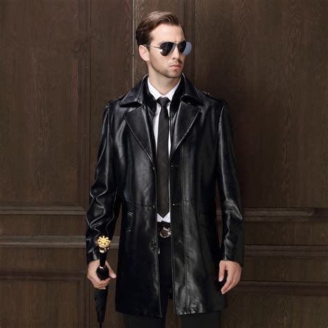 Winter Mens Suit Collar Pu Leather Coat Middle Aged Leather Male Plus