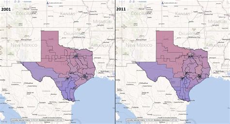 Texas Congressional Districts Comparison 2001 2011 Texas