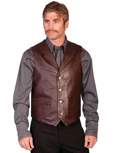 Scully Leather Mens Western Lambskin Lapel Vest Brown Soft Touch The Western Company