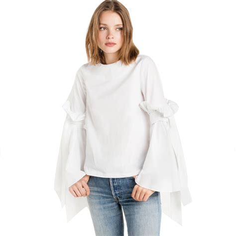Zhizaolian 2018 Women New Fashion Frill Ruffle Tops White Solid Sexy
