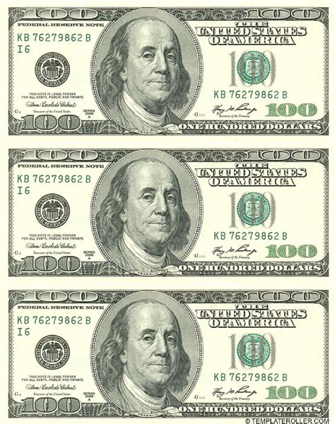 Printable 100 Dollar Bill Actual Size