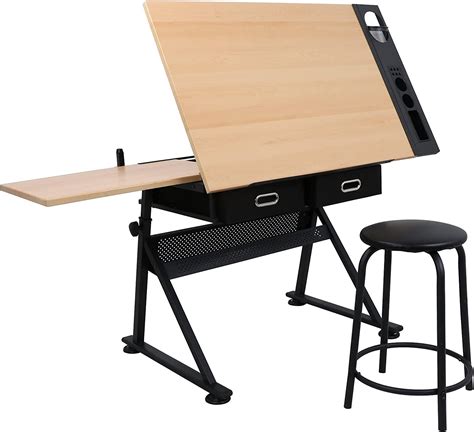 Zeny Adjustable Drafting Table With Drafting Stool Drawing