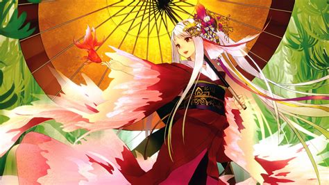 2894x1627 Anime Girls Umbrella Fish Kimono Japanese Umbrella Original