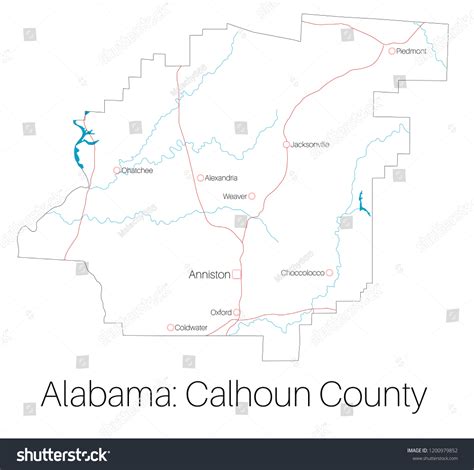 Detailed Map Calhoun County Alabama Usa Stock Vector Royalty Free