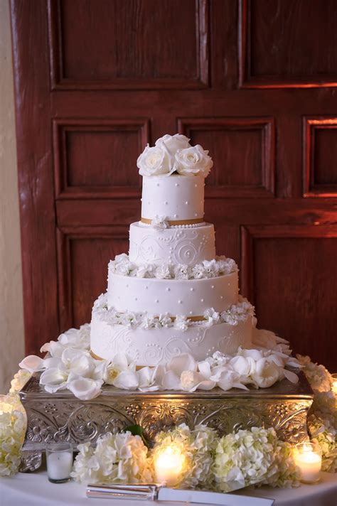 Classic All White Wedding Cake With Roses