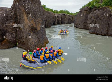 Rafting In The Canyon Of Bruarhlod River Hvita Iceland Stock Photo