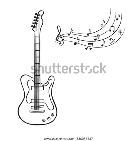 Electric Guitar Music Notes Hand Drawn Stock Vector Royalty Free
