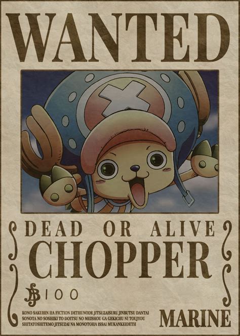 Chopper Wanted Poster Poster By Melvina Poole Displate One Piece