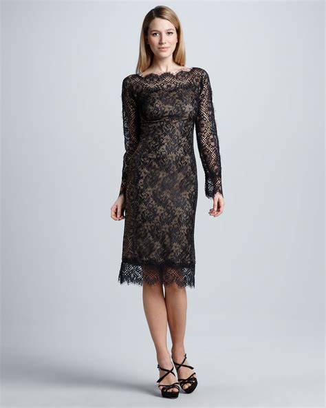 Black Lace Long Sleeve Cocktail Dress Harpers Ferry One Shoulder Cut