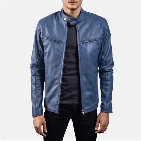 mens ionic blue leather jacket