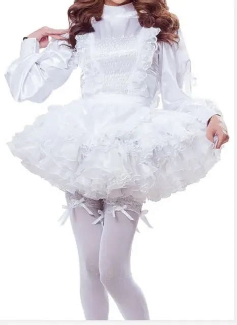 girl sissy sexy maid white satin lockable dress cosplay costume cd tv tailored 79 99 picclick